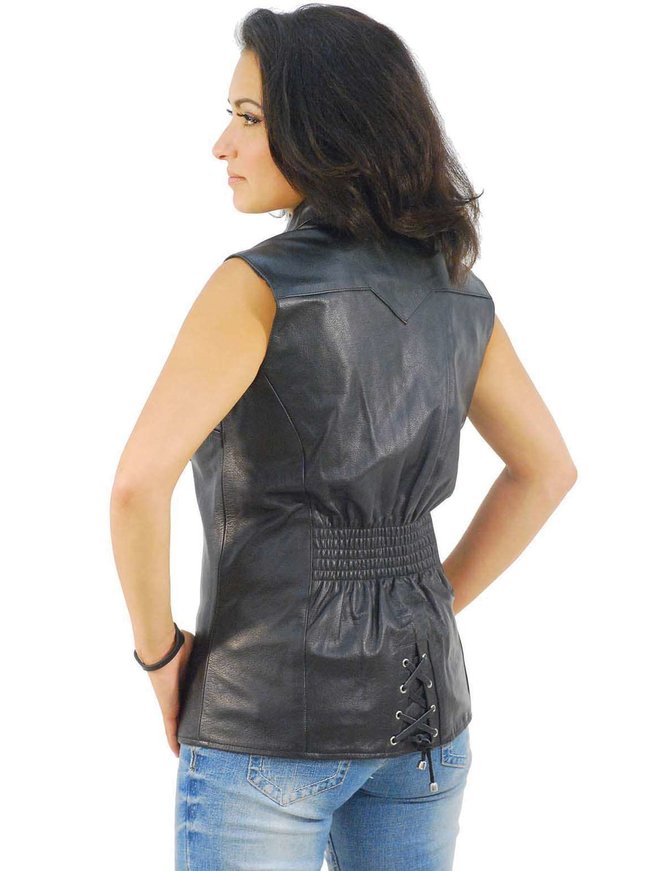 Jamin Leather® Women's Sleeveless Black Leather Shirt #LS10121K