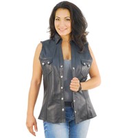 Jamin Leather® Women's Sleeveless Black Leather Shirt #LS10121K