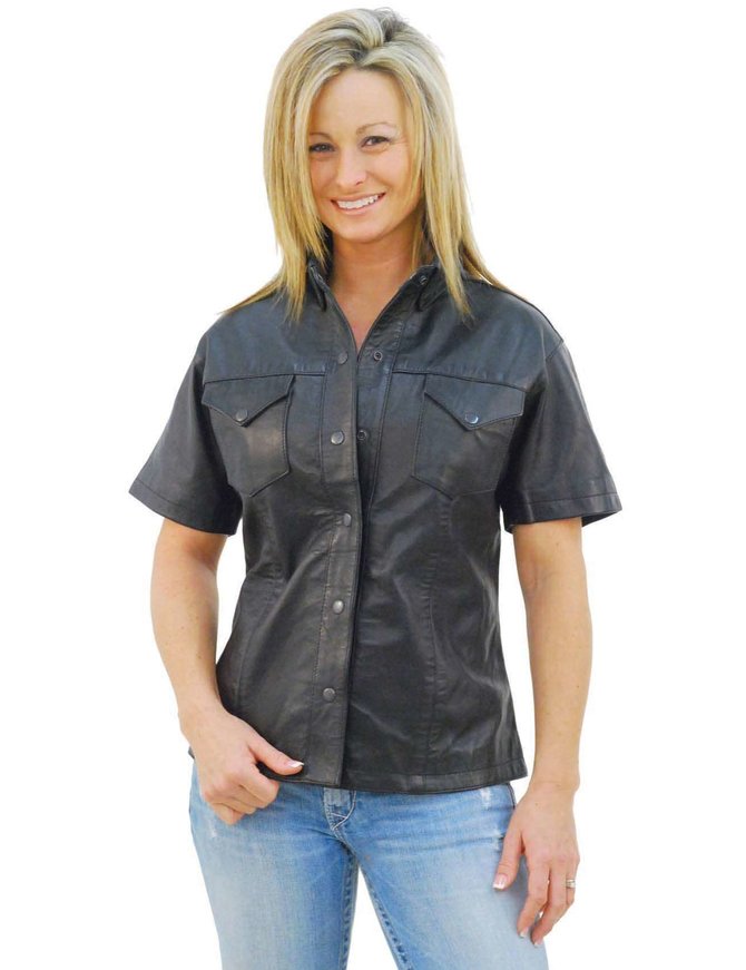 Jamin Leather Women's Short Sleeve Leather Shirt #LS864K