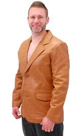 Light Brown Two Button Lambskin Leather Blazer #M1120BTN