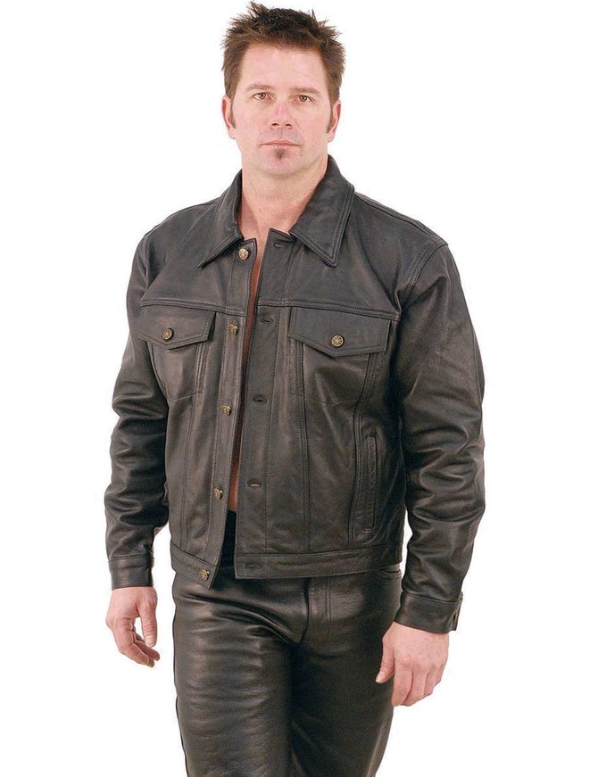 Jamin Leather® Denim Style Black Leather Jacket #M1411