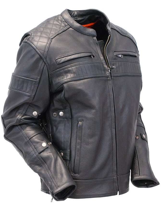 Black, Large Milwaukee Mens Premium Leather Vented Scooter Jacket