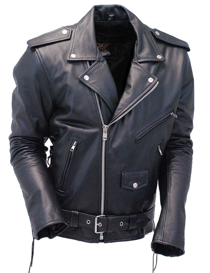 Mens "Side Lace" Cowhide leather Motorcycle jacket Black 