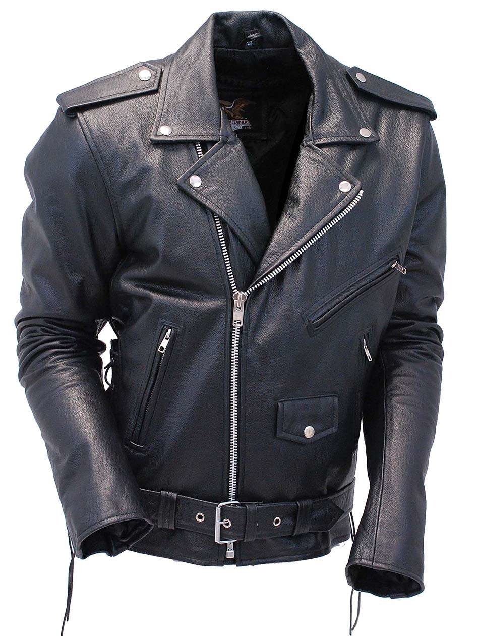 Premium Classic Side Lace Leather Motorcycle Jacket #M15L - Jamin