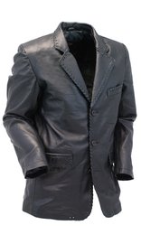 Jamin Leather Whip Stitch Black Lambskin Leather Blazer #M17082BK