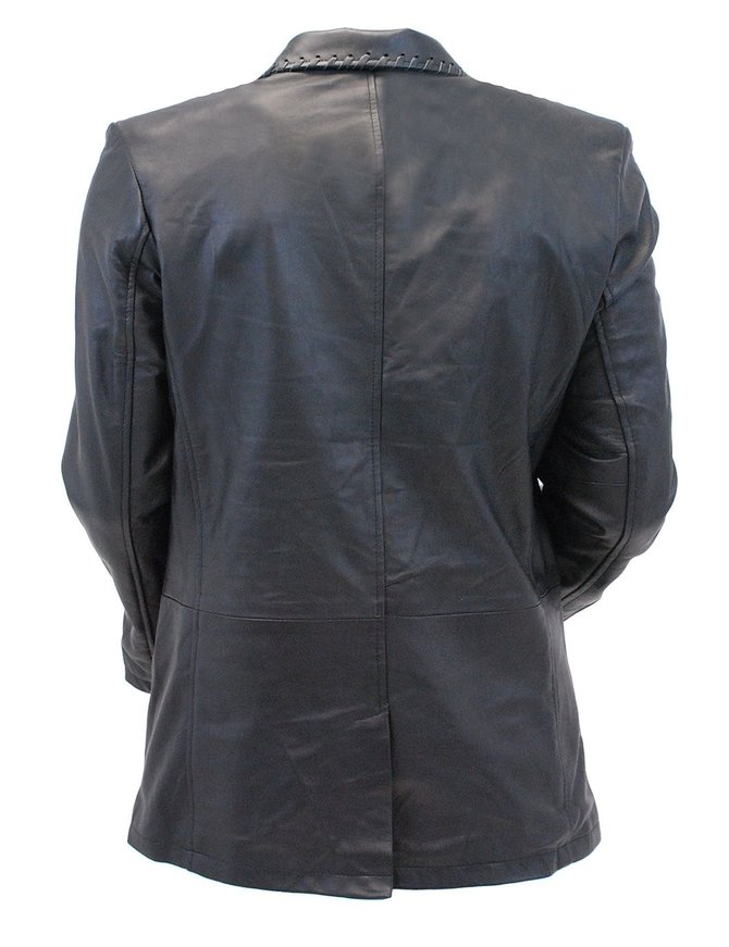 Jamin Leather® Whip Stitch Black Lambskin Leather Blazer #M17082BK