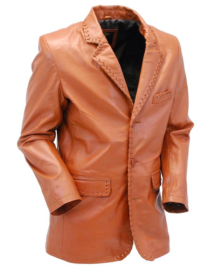 Jamin Leather® Light Brown Whip Stitch Lambskin Leather Blazer #M17083TN