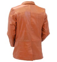 Jamin Leather Light Brown Whip Stitch Lambskin Leather Blazer #M17083TN