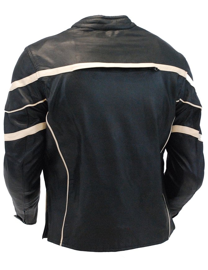 Men's Cream Stripe Vented Racer Motorcycle Jacket w/Armor