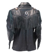 Jamin Leather Tribal Bead Black Leather Fringe Jacket #M2537BBFK