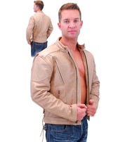 Light Brown Vented Motorcycle Jacket w/Side Lace #M305VZN