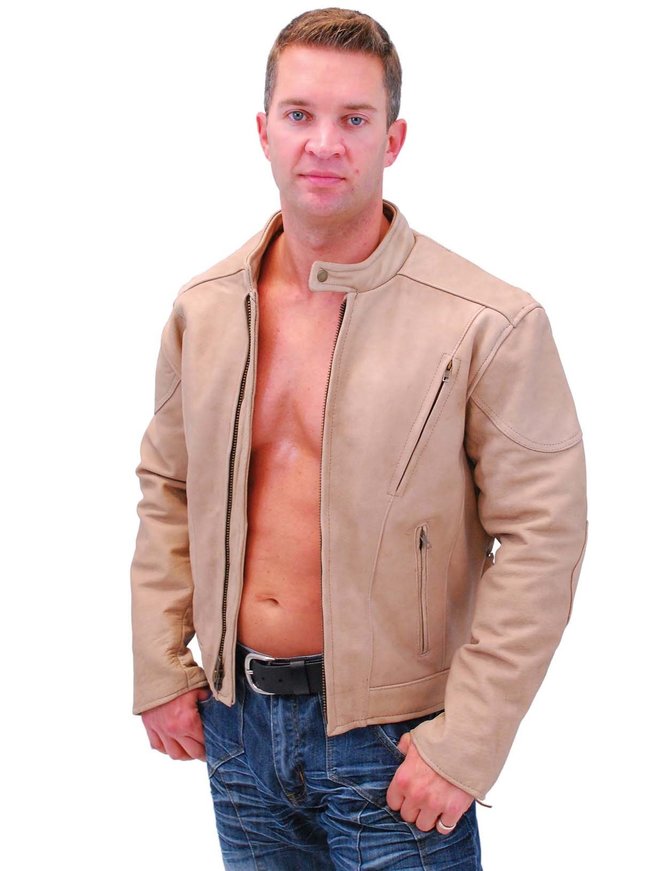Light Brown Vented Motorcycle Jacket w/Side Lace #M305VZN