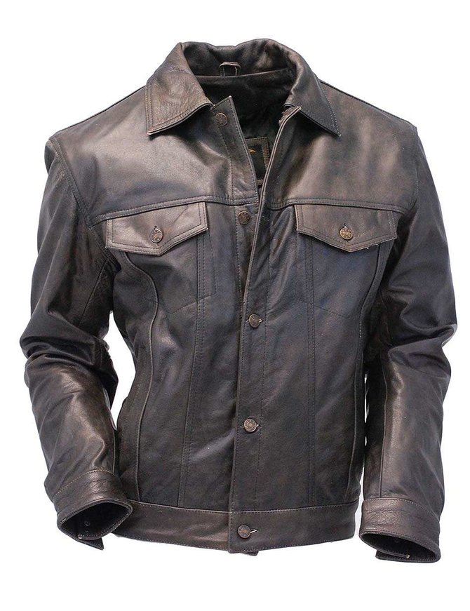 Mens Leather Jacket Vintage Jean Jacket Style #M321GY - Jamin Leather™