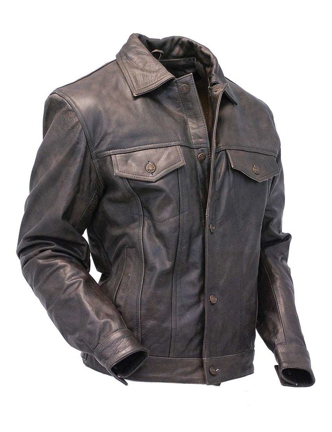 Mens Leather Jacket Vintage Jean Jacket Style #M321GY - Jamin Leather®