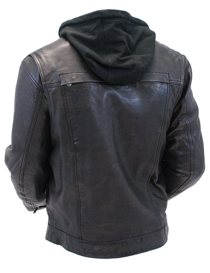 Men's Vintage Black Hooded Leather Jean Jacket w/Vents #MA2760GHVV ...