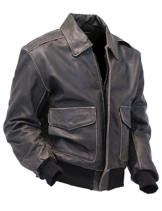 Mens Brown Shirt Collar Leather Bomber Jacket