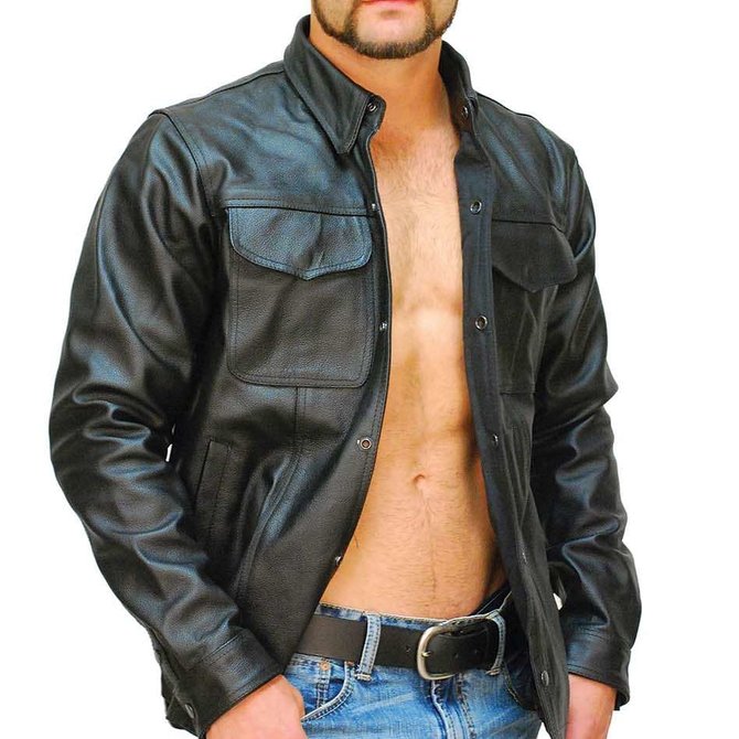 Short Sleeve - Half Sleeve Leather Shirt w/Sport Collar #MSS9013K - Jamin  Leather®