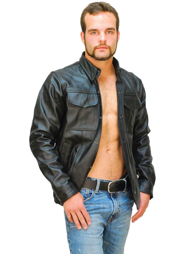 Heavy Snap Up Biker Leather Shirt - Special #MS778SP - Jamin Leather®