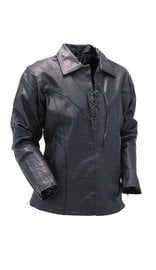 Jamin Leather® Black Leather Lace Up Pullover Shirt with Side Zippers #MS854LK (XS-M)