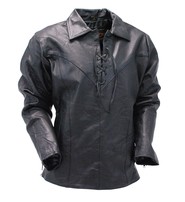 Jamin Leather Men's Black Leather Lace Up Pullover Shirt with Side Zippers #MS854LK