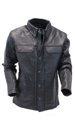 Straight Bottom Concealed Pocket Leather Shirt #MS867GK