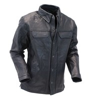 Straight Bottom Concealed Pocket Leather Shirt #MS867GK