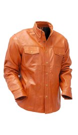 Jamin Leather Waxy Distressed Light Brown Leather Shirt #MS9010N