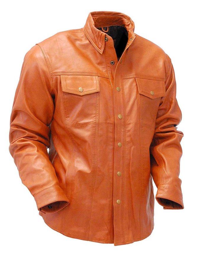 Jamin Leather Waxy Distressed Light Brown Leather Shirt #MS9010N