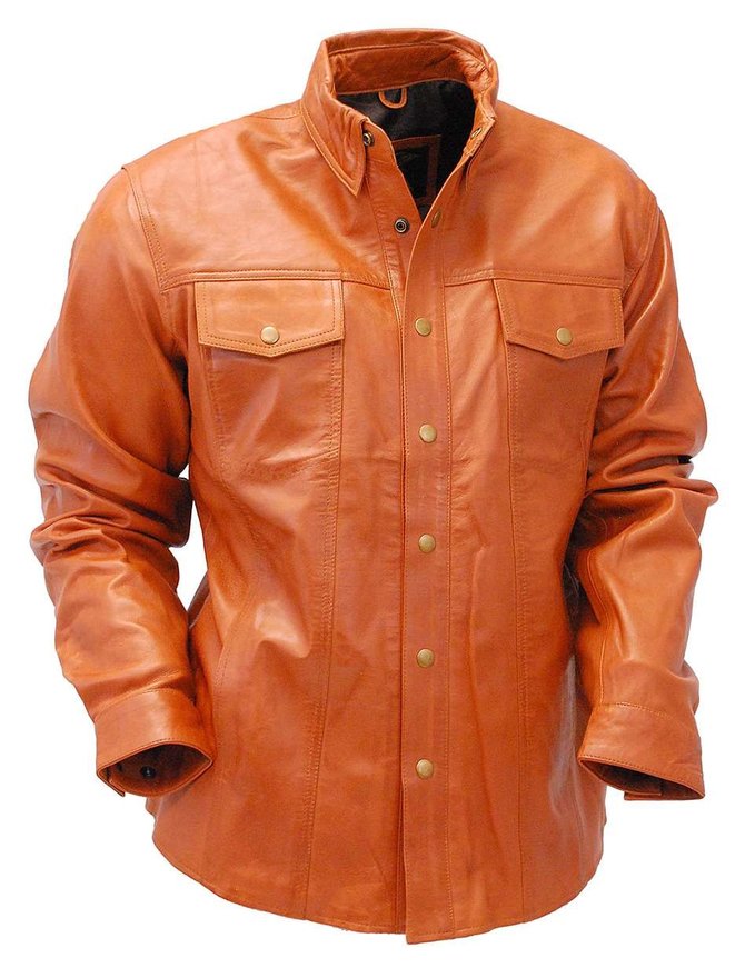 Waxy Distressed Light Brown Leather Shirt #MS9010N - Jamin Leather®