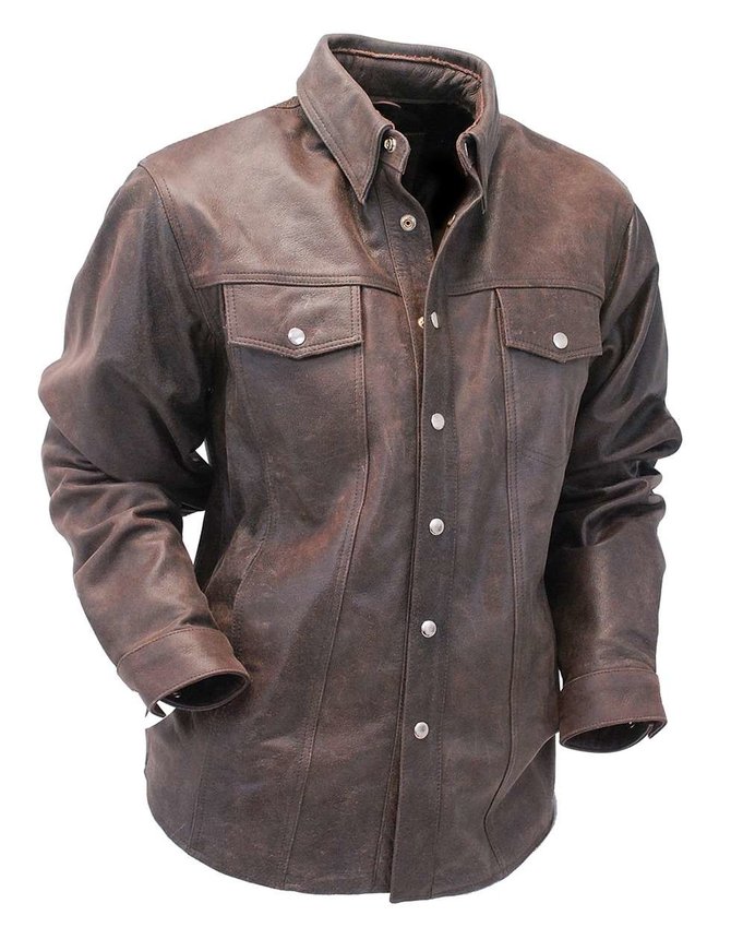 Jamin Leather® Rich Brown Leather Shirt - Jean Style #MS9011N