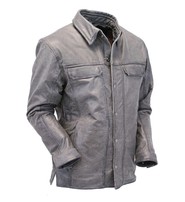 Men's Vintage Gray Leather Shirt w/Concealed Pockets #MSA6874GGY