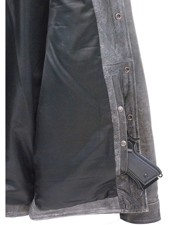 Men's Vintage Gray Leather Shirt w/Concealed Pockets #MSA6874GGY