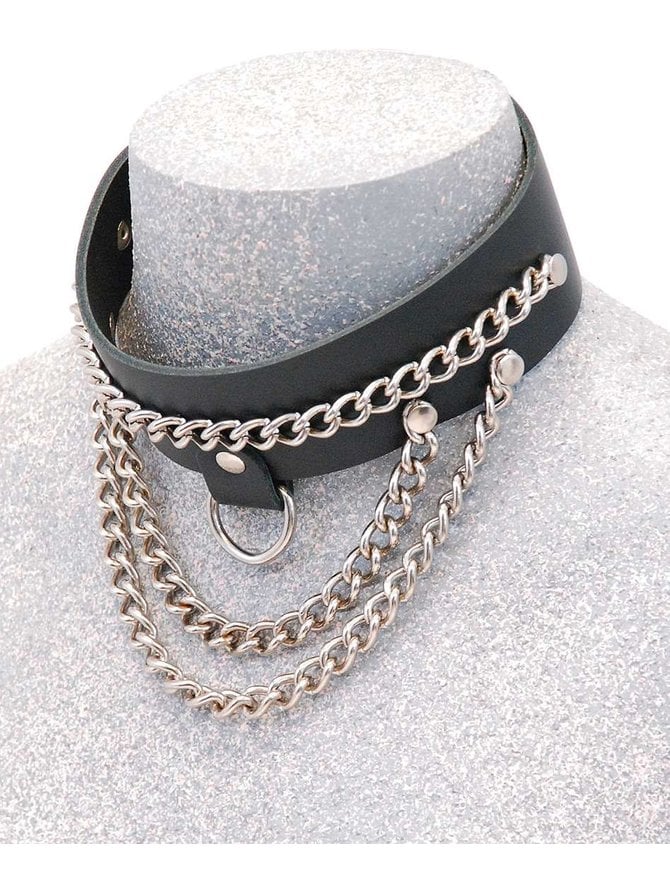 Jamin Leather® Wide Leather Multi-Chain Choker w/D-Ring #N16015DCC