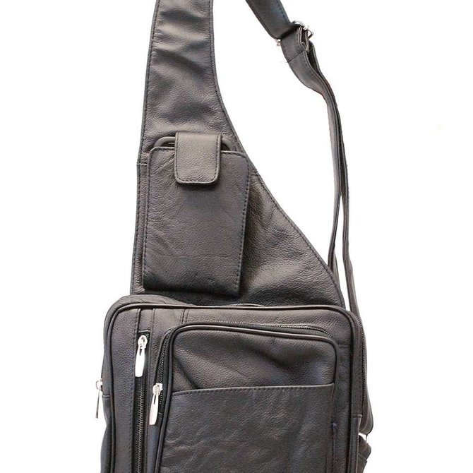 Super Jumbo Black Leather Waist Bag Fanny Pack #FPX3090K - Jamin