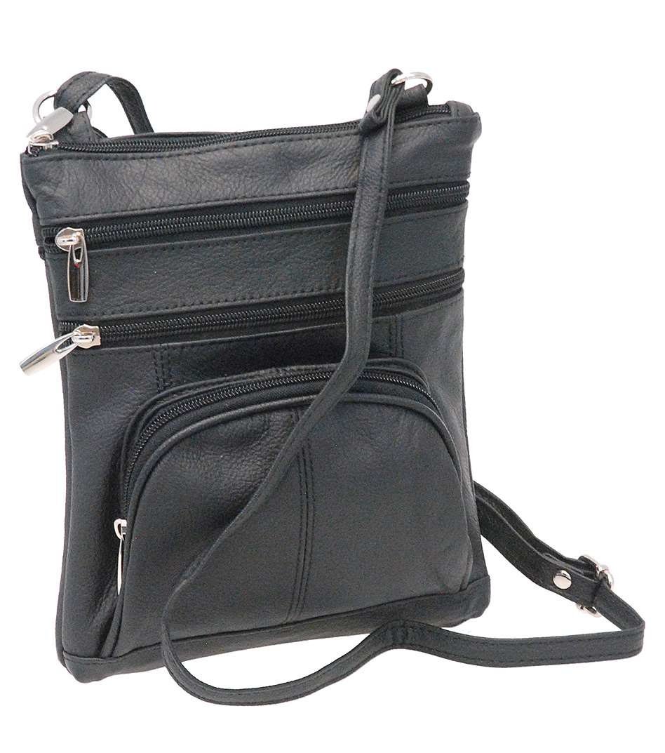 9'' Large Black Leather Side Bag Purse w/Organizer Front Pocket #P004K ...