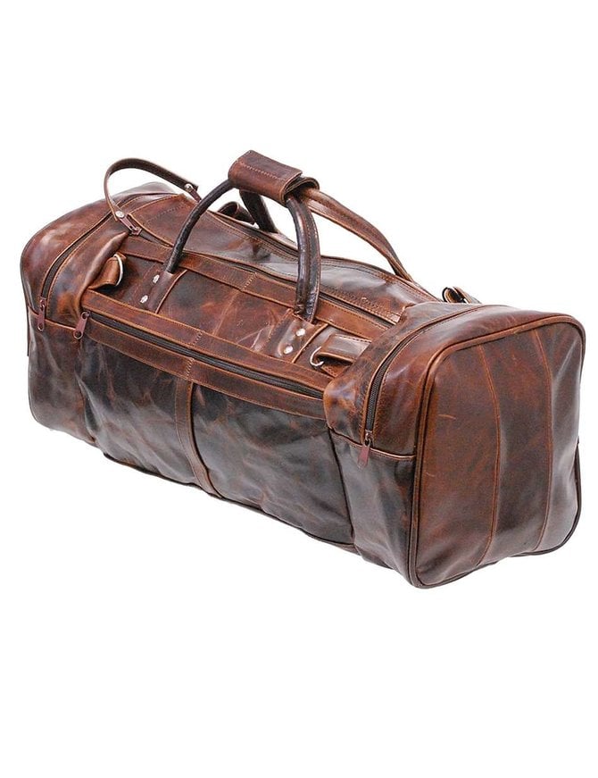 Large Size Vintage Brown Leather Travel Duffel Bag #P3102DN