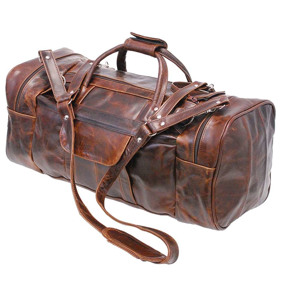 Large Size Vintage Brown Leather Travel Duffel Bag P3102DN