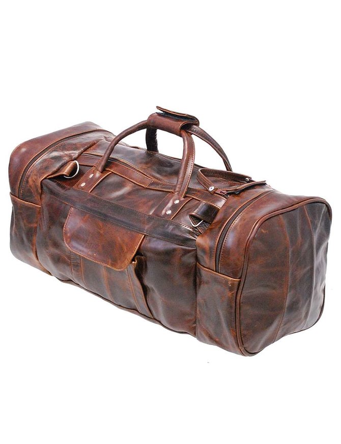 Large Size Vintage Brown Leather Travel Duffel Bag #P3102DN