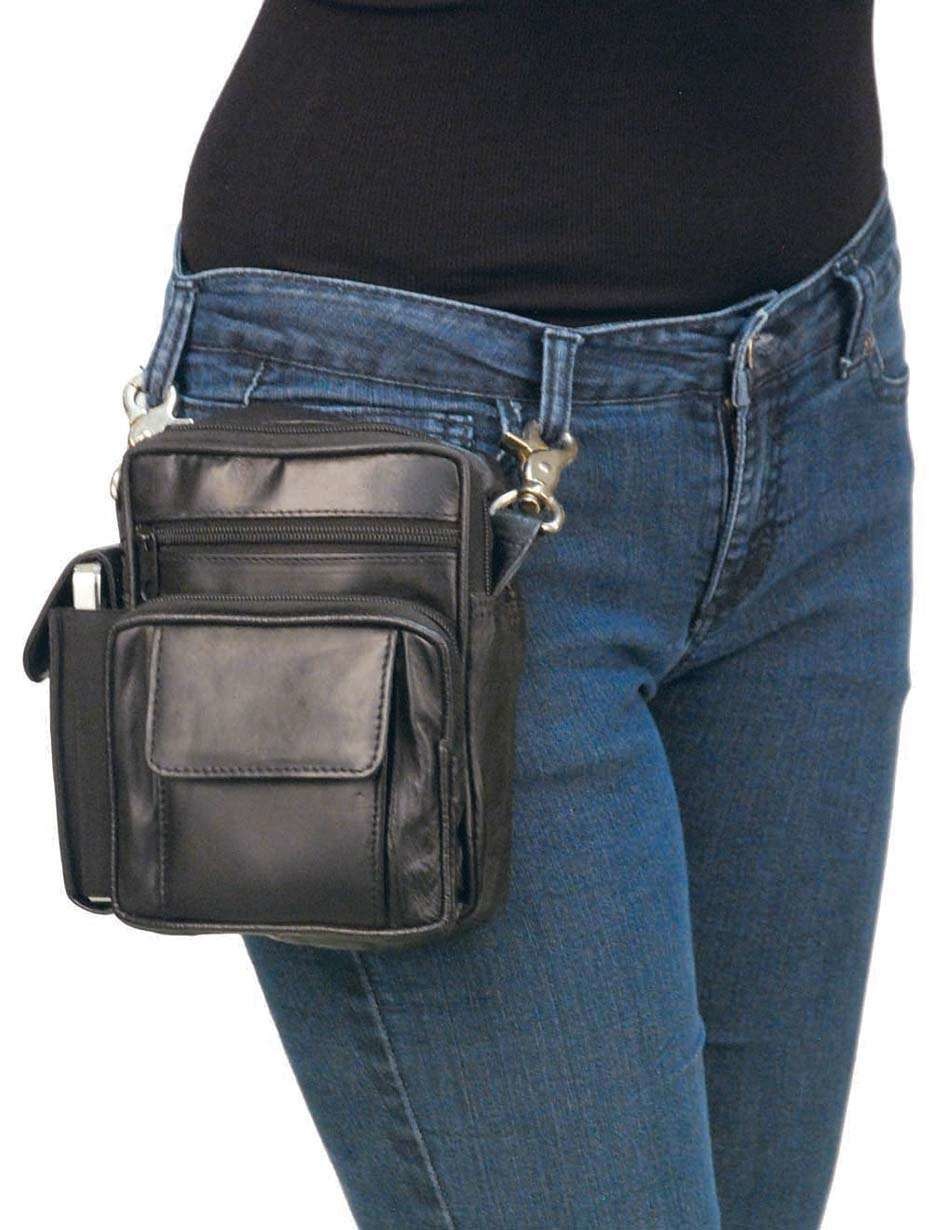 Black Genuine Leather Corset Front Concealed Carry Biker Belt Hip Bag