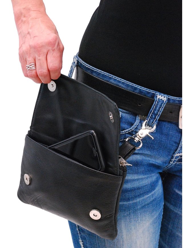 Stud Trim Black Leather Hip Klip Bag With Removable Strap#PKK2151RK ...