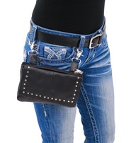 Stud Trim Black Leather Hip Klip Bag With Removable Strap#PKK2151RK