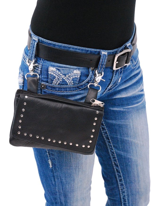 Stud Trim Black Leather Hip Klip Bag With Removable Strap#PKK2151RK - Jamin  Leather®