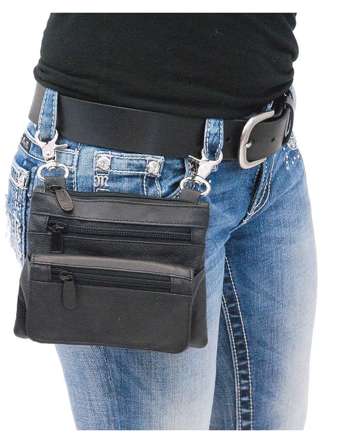 black leather double clip pouch hip klip bag for l