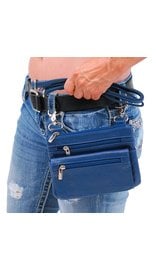 Navy Blue Leather Double Clip Pouch Hip Klip Bag for Larger Cell Phones #PKK30975U
