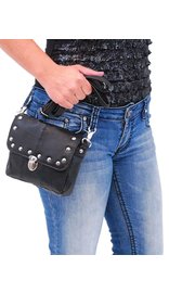 Black Leather Rivet Trim Clip-On Hip Klip Bag #PKK400SK