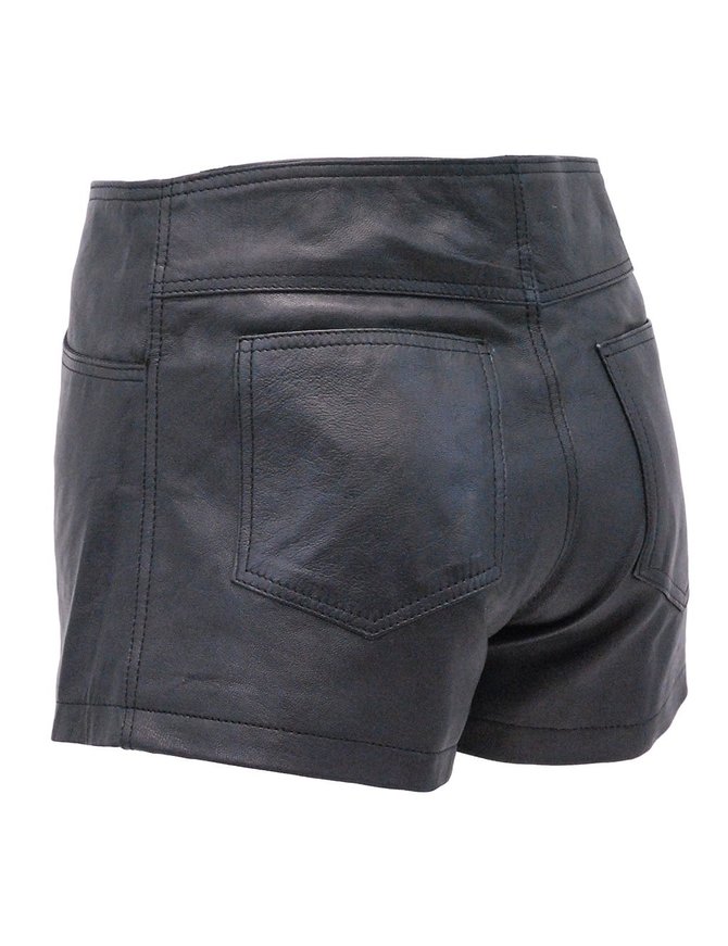 Black Leather Silver Zipper Shorts with Pant Pockets #SH1122K