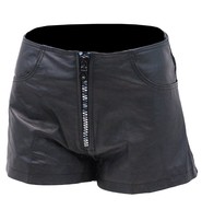 Black Leather Silver Zipper Shorts with Pant Pockets #SH1122K