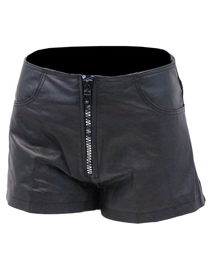 Black Leather Silver Zipper Shorts with Pant Pockets #SH1122K