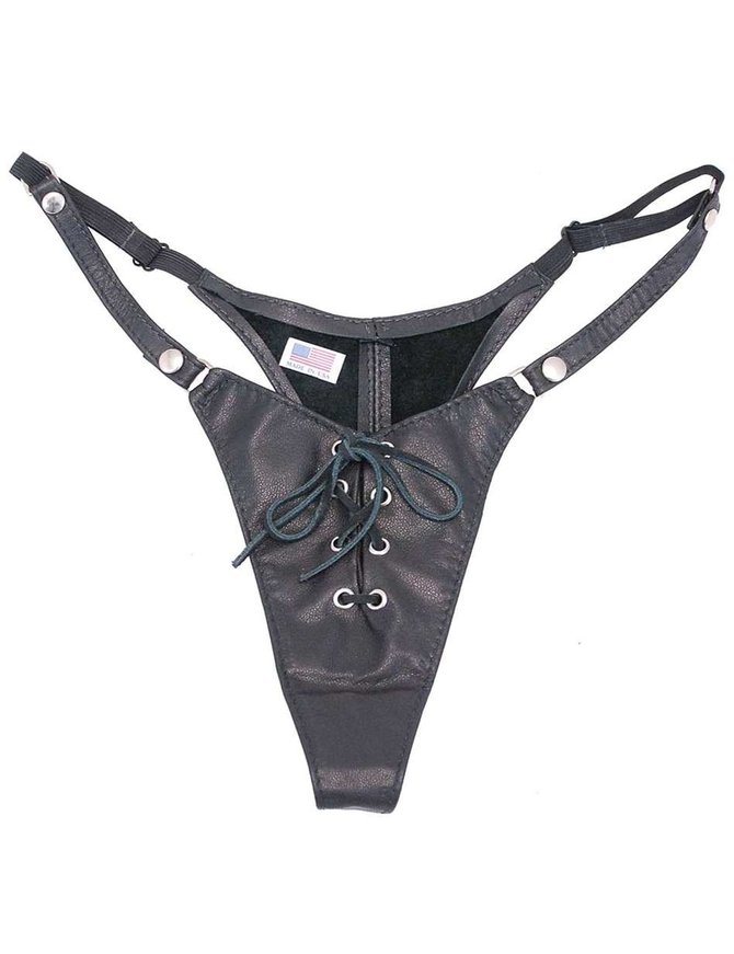 Jamin Leather® Black Genuine Leather Lace Up Thong #UGT604LK