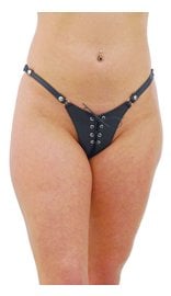 Jamin Leather® Black Genuine Leather Lace Up Thong #UGT604LK